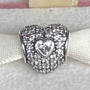 Authentic Pandora Sterling Silver 925 & Pave CZ “In My Heart” Charm